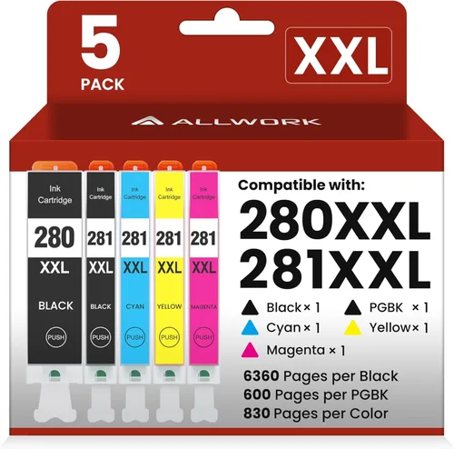 Vista 17 de ALLWORK 280XXL 281XXL Compatible para Canon 280 281 TR8620a Cartuchos de tinta PGI-280XXL CLI-281XXL 280 XXL 281 XXL Compatible con TR8620 TS702a