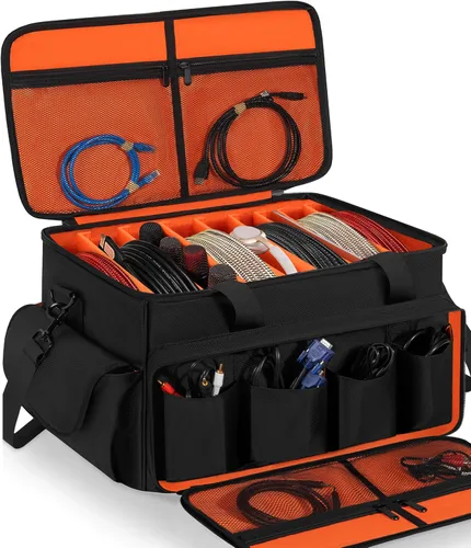 Vista 11 de IBVIVIC Bolsa de Cables para DJ con 6 Divisores Desmontables Bolsa de Cables de Alta Capacidad para Conciertos para Cables, Equipo de DJ, Negro
