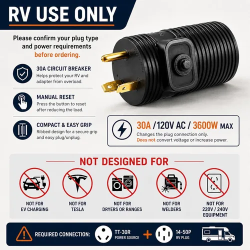 Vista 7 de Adaptador RV de 30 amperios a 50 amperios con disyuntor, TT-30P a 14-50R