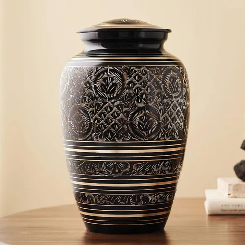 Vista 5 de AspenStudio Urna de Cremación de Latón Platino Negro Profundo y Dorado para Cenizas Humanas Adultas - Urnas Funerarias Conmemorativas Grandes Hechas