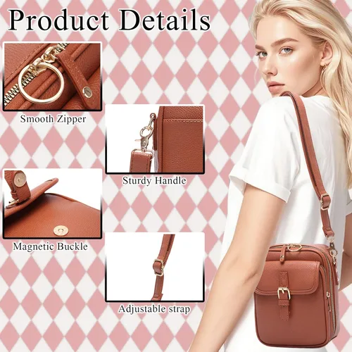 Vista 3 de Bolso bandolera vintage de cuero para mujeres y hombres, pequeño, antirrobo, bolso de hombro cruzado con ranuras para tarjetas