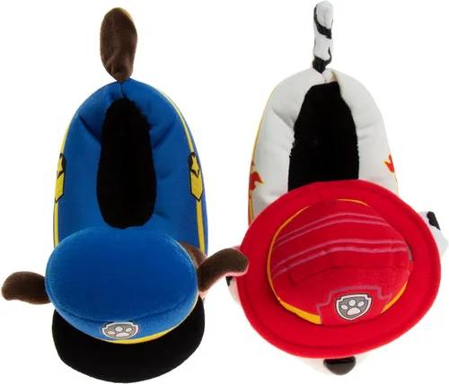 Vista 4 de Nickelodeon Paw Patrol and Sponge Bob Squarepants Zapatos de casa Chase y Marshall para niños pequeños Zapatillas de casa de felpa, ligeras