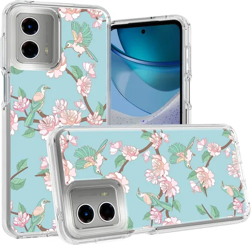 Vista 7 de Funda compatible con Motorola Moto G 5G 2023, funda original floral Moto G 5G con diseño híbrido 2 en 1, carcasa de policarbonato TPU fuerte Negro