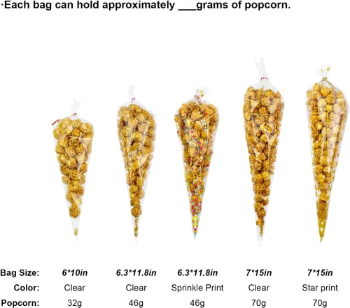 Vista 7 de EKAPACKAGING 100 bolsas de celofán transparentes en forma de cono de 6 x 10 pulgadas con cierre de torsión, bolsas triangulares para dulces