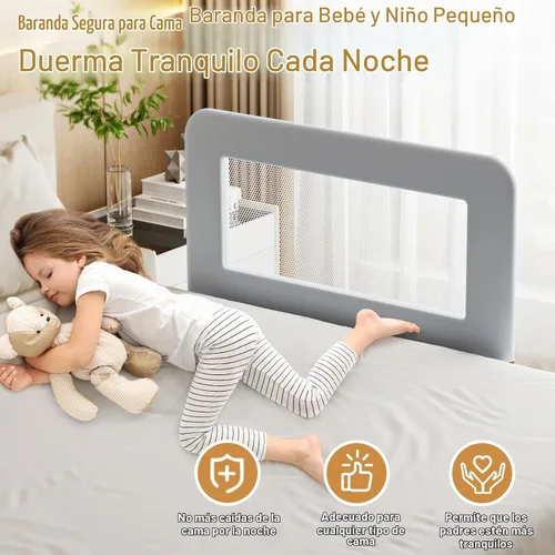 Vista 6 de Barandilla de protección para cama de niños pequeños para bebé - Barandilla de seguridad de metal resistente para camas individuales, de cuna