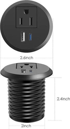 Vista 10 de Ojal de alimentación de escritorio, 2 pulgadas, estación de carga rápida USB C PD de 20 W, salida de alimentación empotrada con orificio