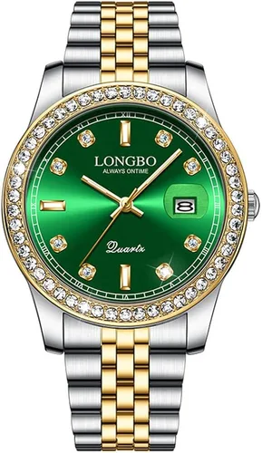 Vista 3 de Reloj de moda para mujer con esfera brillante, reloj impermeable de cuarzo dorado completo, Moda
