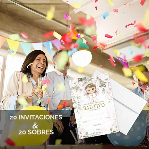 Vista 4 de AEHIE 20 juegos de invitaciones de bautizo con forma de fiesta de bautizo para baby shower, con sobres, tarjetas de invitaciones con cruz dorada