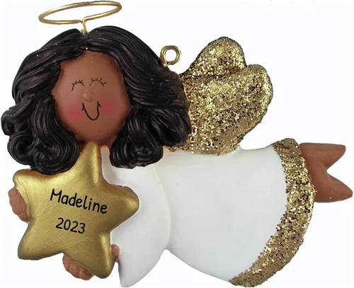 Vista 8 de Adorno de ángel personalizado 2025 – Reloj de adorno de ángel bebé de oso marrón, adornos de bebé de Navidad al aire libre para alas de árbol