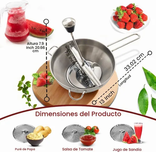 Vista 4 de Molinillo de alimentos con 3 discos de molienda, tazón y mango de fresado, molinillo de comida de acero inoxidable seguro, molinillo de alimentos