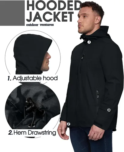 Vista 4 de Outdoor Ventures Chaqueta impermeable plegable con capucha para hombre, ligera, resistente al viento, para ciclismo