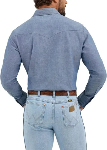 Vista 2 de Wrangler Camisa de trabajo de manga larga con cierre de chambray occidental para hombre