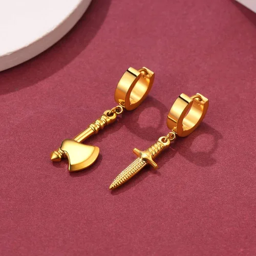 Vista 8 de FaithHeart Aretes de aro Huggie para mujer, acero inoxidable, chapado en oro de 18 quilates, aretes colgantes de gota de AnkhCrossCandkBocina