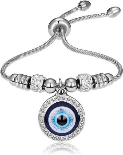 Vista 8 de Pulseras de mal de ojo chapado en oro de 18 quilates, ajustable, pulsera de ojo turco de oro para protección, pulsera de plata de mal de ojo Dorado