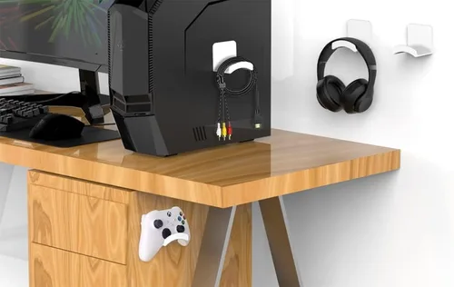 Vista 5 de HomeMount Soporte para auriculares, soporte adhesivo para colgar auriculares para juegos, soporte de escritorio para la mayoría de auriculares