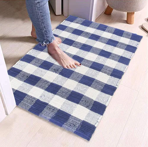 Vista 5 de GLAMBURG Alfombra de cuadros de búfalo de algodón lavable, tapete de bienvenida a cuadros tejida a mano 18x30 para cocina, baño, porche, lavandería