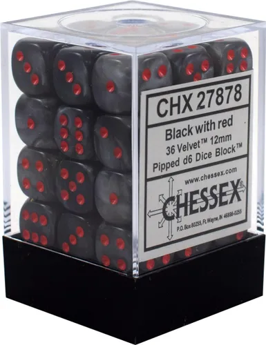 Vista 2 de DND - Juego de dados Chessex D&D de 0.472 in, juego de dados poliédricos de plástico de terciopelo negro y rojo, dados de mazmorras y dragones