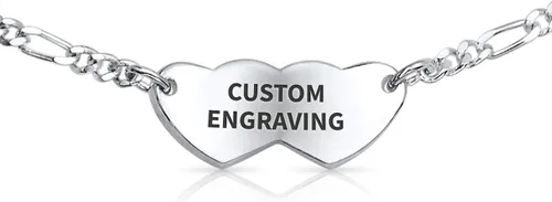 Vista 3 de Pulsera de identificación médica grabable con forma de corazón ovalada o doble en blanco, para adolescentes, para él o ella, hijo e hija, plata