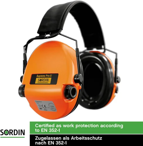 Vista 6 de Sordin Supreme Pro-X Slim Active Ear Defenders - Compatible con ARC Rail - Banda de cuero y kits de espuma - Orejeras naranjas