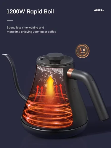 Vista 6 de Hervidor eléctrico de cuello de cisne con control de temperatura, hervidor eléctrico para café y té, interior de acero 100% inoxidable