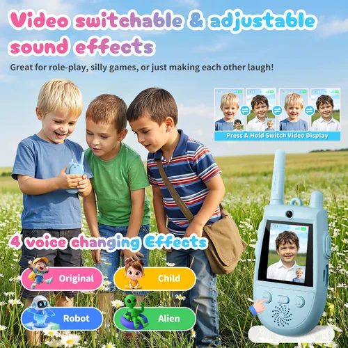 Vista 5 de Paquete de 2 walkie talkies de video para niños, walkie talkies con video Azul/Azul