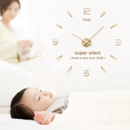 Vista 2 de Kit de reloj de pared grande, reloj de pared sin marco 3D con calcomanías de número de espejo para decoración del hogar, sala de estar, dormitorio