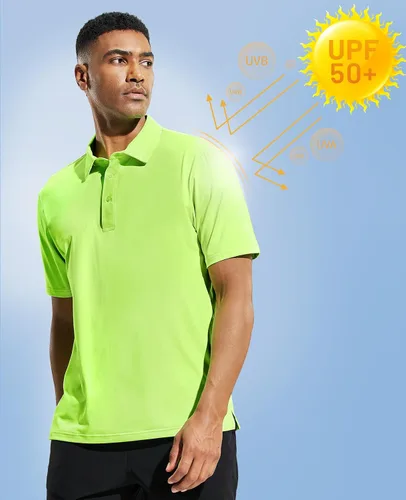 Vista 2 de MIER Polo de manga corta para hombre, protección solar, polo de golf, secado rápido