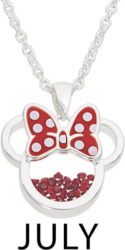 Vista 4 de Disney Women and Girls Birthstone Jewelry - Minnie Mouse Cubic Zirconia Shaker Pendant Necklace Silver Plated 182 Extender
