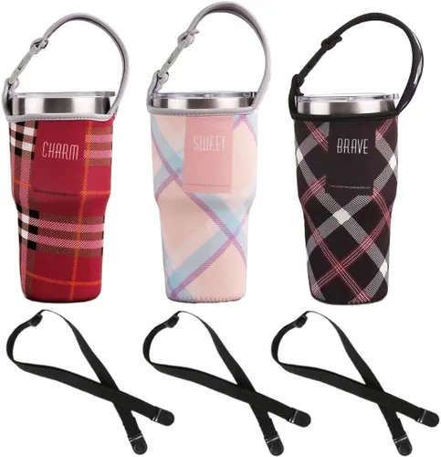 Vista 9 de Funda de neopreno con asa de transporte para vasos de 30 onzas con correa para el hombro, apta para YETI, Rtic, Atlin, Ozark Trail, Rambler, funda