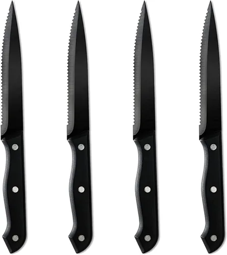 Vista 11 de JASHII Juego de cubiertos mate de acero inoxidable 304 de 24 piezas, incluye cuchillos para carne, servicio para 4, mango redondo, acabado satinado