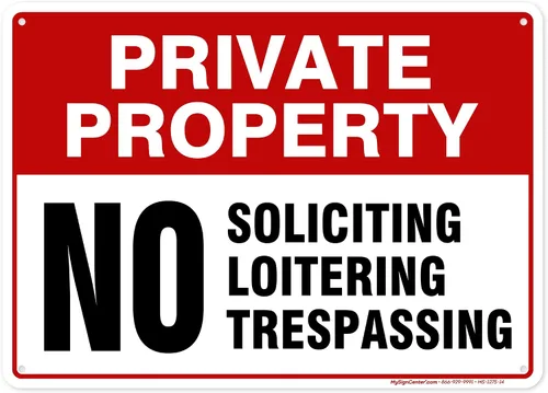 Vista 18 de Señal de propiedad privada No Trespassing No Loitering No Soliciting (7x10)