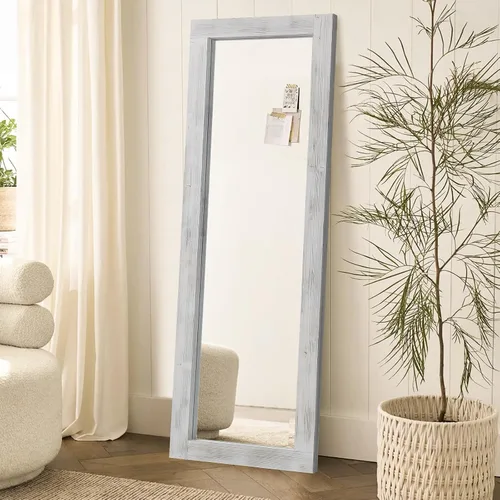 Vista 9 de Espejo rústico de cuerpo entero, marco de madera, 56 x 21 pulgadas, espejo de pie para dormitorio, sala de estar, entrada, colgar o inclinarse