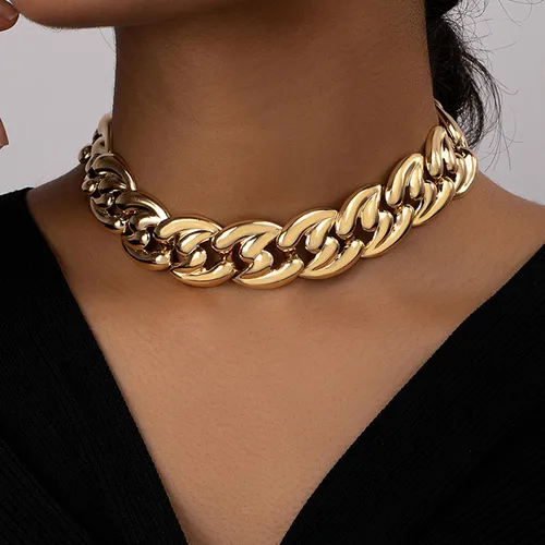 Vista 9 de Collar grueso de oro para mujer, gargantilla de oro, collar grueso de hip pop, collar de oro, joyería apilable, collar de barra en T, trajes