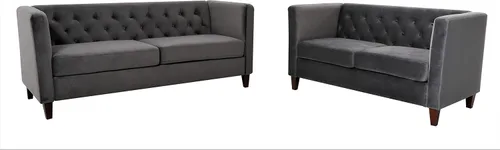 Vista 58 de Container Furniture Direct Sofá clásico de oficina tapizado de terciopelo de tres plazas con capitoné, cómodo sofá de oficina para espacios grandes