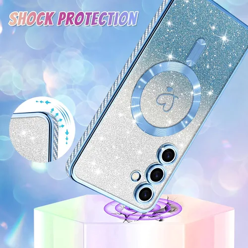 Vista 235 de Bonoma - Funda compatible con Samsung Galaxy S21 Plus, diseño de corazón con purpurina, color rosa Support for MagSafe, Plating Magnetic Case TPU