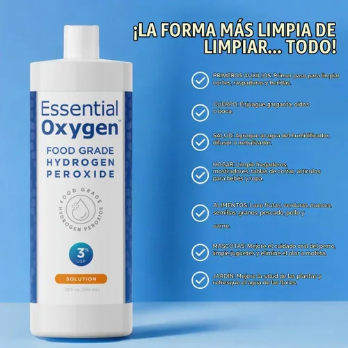 Vista 2 de Peróxido de hidrógeno de Essential Oxygen, 3 % de grado alimenticio, 857584005057, 1, 1