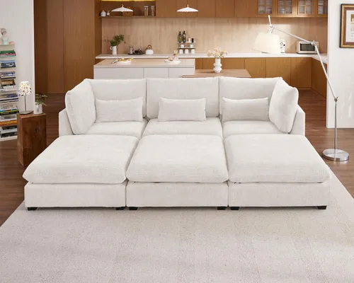 Vista 32 de Sofá Modular de Tamaño Grande, Sofá Seccional de Chenilla Cloud Extra Profundo con Chaise Otomana, Sofá Cama de Chenilla Esponjosa de 5 Asientos