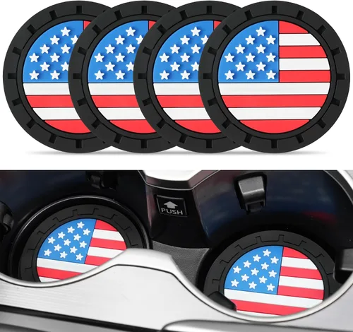 Vista 9 de JUSTTOP Posavasos para Portavasos de Automóvil, Bandera Americana Antideslizante Inserto Posavasos de Coche, Accesorios para el Interior del Negro