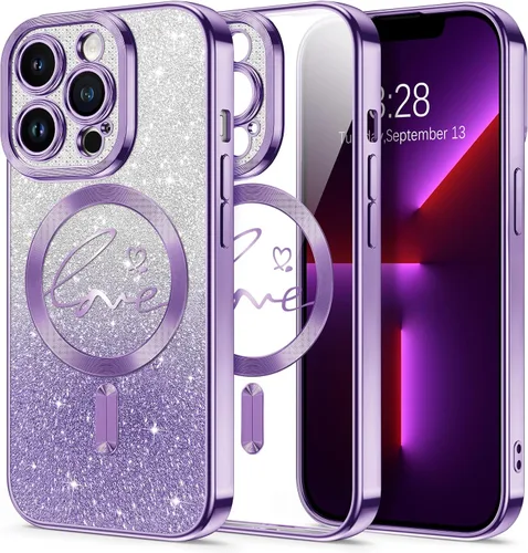 Vista 140 de Hython Funda para iPhone Air con purpurina, compatible con MagSafe Love Heart fundas magnéticas transparentes para teléfono para mujeres y niñas