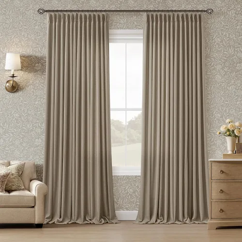 Vista 15 de TWODRAPES Juego de 2 paneles de cortinas plisadas de lino de 96 pulgadas de Avena