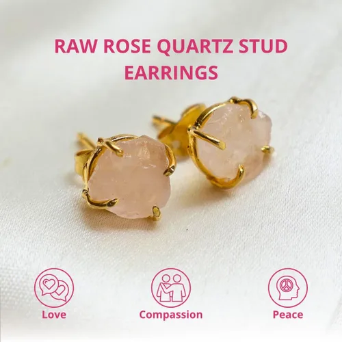 Vista 104 de Gempires Natural Raw Prong Setting Stud Earrings, 8-10 mm Crystals Earring, Handmade Jewelry, Gift for Her