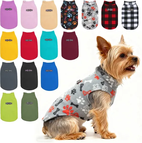 Vista 17 de BEAUTYZOO Chaleco de vellón para perros pequeños, de invierno y clima frío, con anillo en D, con anillo en D para correa, resistente al viento, rojo