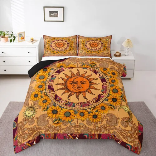 Vista 57 de Erosebridal Juego de edredón de hojas de cannabis, juego de ropa de cama de marihuana con estampado colorido de plantas, decoración bohemia de 2