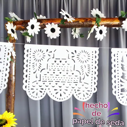Vista 7 de Guirnaldas de boda de papel picado, decoraciones de boda mexicanas, banderas de papel picado blanco para bodas, despedidas de soltera, pancartas