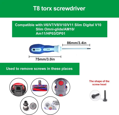 Vista 4 de Juego de destornilladores compatible con aspiradora Dyson V6 V7 V8 V10 V11 V15, kit de limpieza del juego de destornilladores, mantenimiento