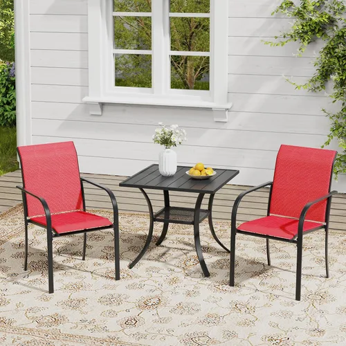 Vista 42 de VICLLAX Juego de 2 sillas de patio pequeñas para exteriores, juego de sillas apilables para patio y mesa de comedor cuadrada para porche delantero