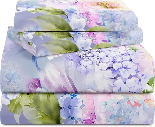 Vista 39 de YIYEA Juego de sábanas individuales, sábanas de hotel de calidad de 1800 hilos de microfibra doble cepillada con flores para cama individual, extra