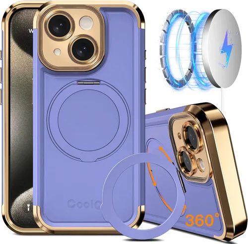 Vista 8 de COOLQO Funda para iPhone 13 de 6.1 pulgadas, soporte magnético de giro de 360° [compatible con Magsafe] [protección militar] chapado mate resistente