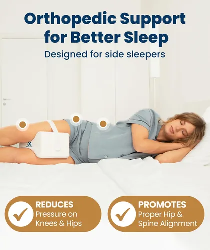 Vista 2 de Everlasting Comfort Almohada de rodilla de espuma viscoelástica para personas que duermen de lado, alivio del dolor de ciática, correa ajustable