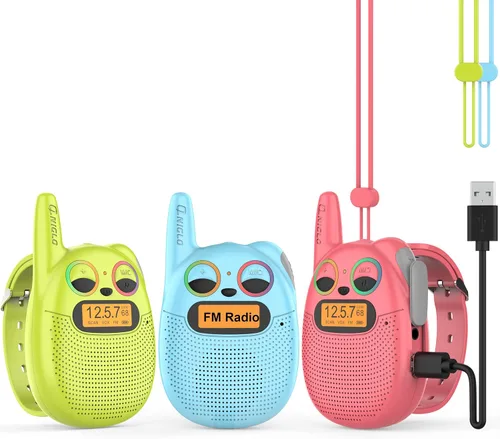 Vista 13 de Qniglo Walkie Talkies para niños recargables, paquete de 2 unidades, juguetes de regalo de Navidad y cumpleaños para niños de 3 a 12 años